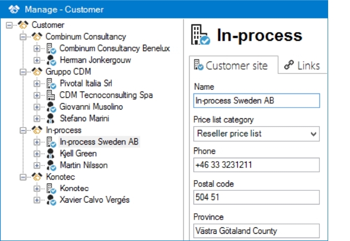 Manage customers and user in quotes