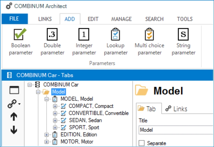 New interface for configurator modelling tool